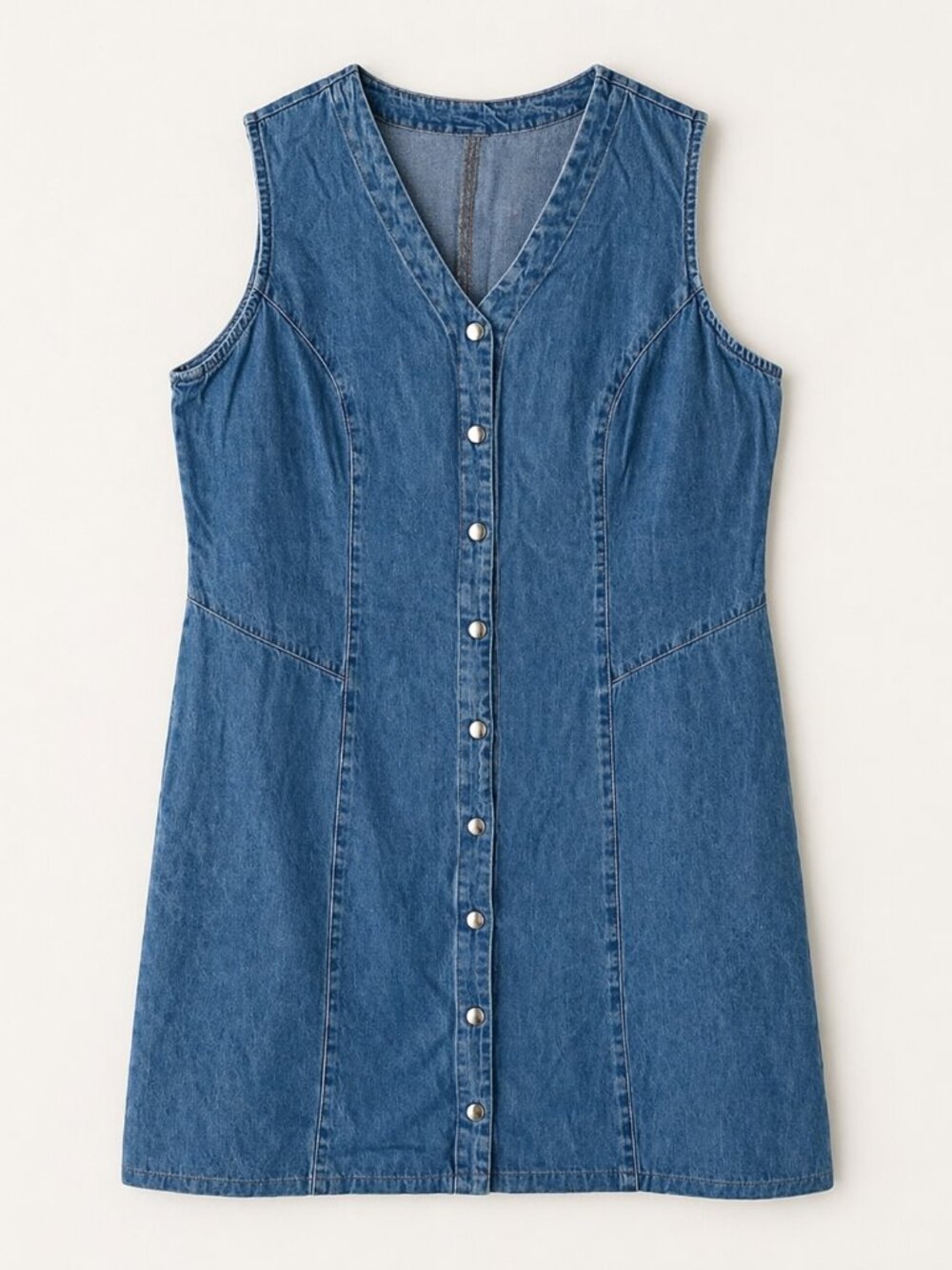 Bedford Fair Womens Sleeveless V-Neckline Button Front Denim Dress 18P